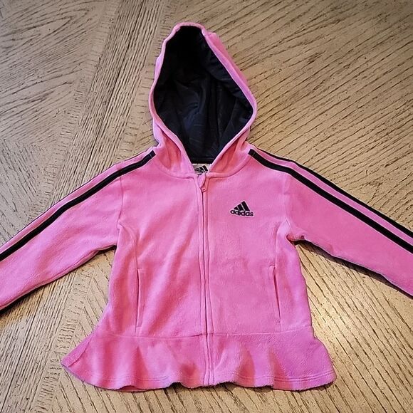 2T pink velour Hooded jacket Adidas 💖 - Picture 1 of 7